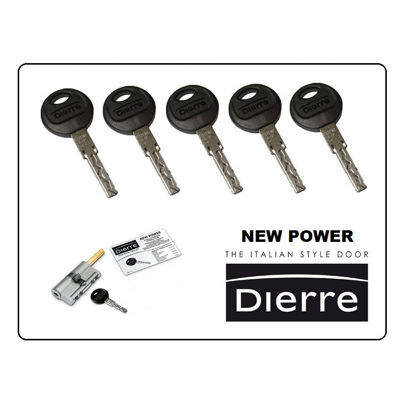 Dierre Cylinder NEW Power Key/Key with 5 Keys Size 30-50 mm. 